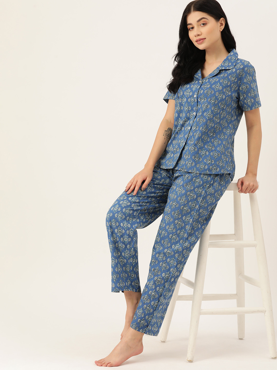 ETC Women Floral Printed Cotton Night suit