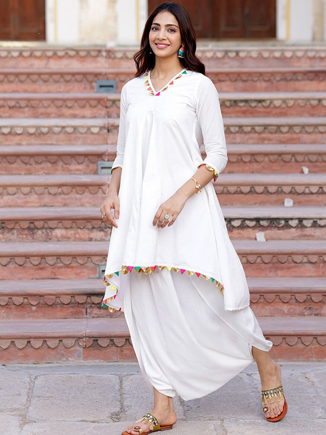 Ambraee Asymmetric Gotta Patti A-Line Kurta with Dhoti Pants
