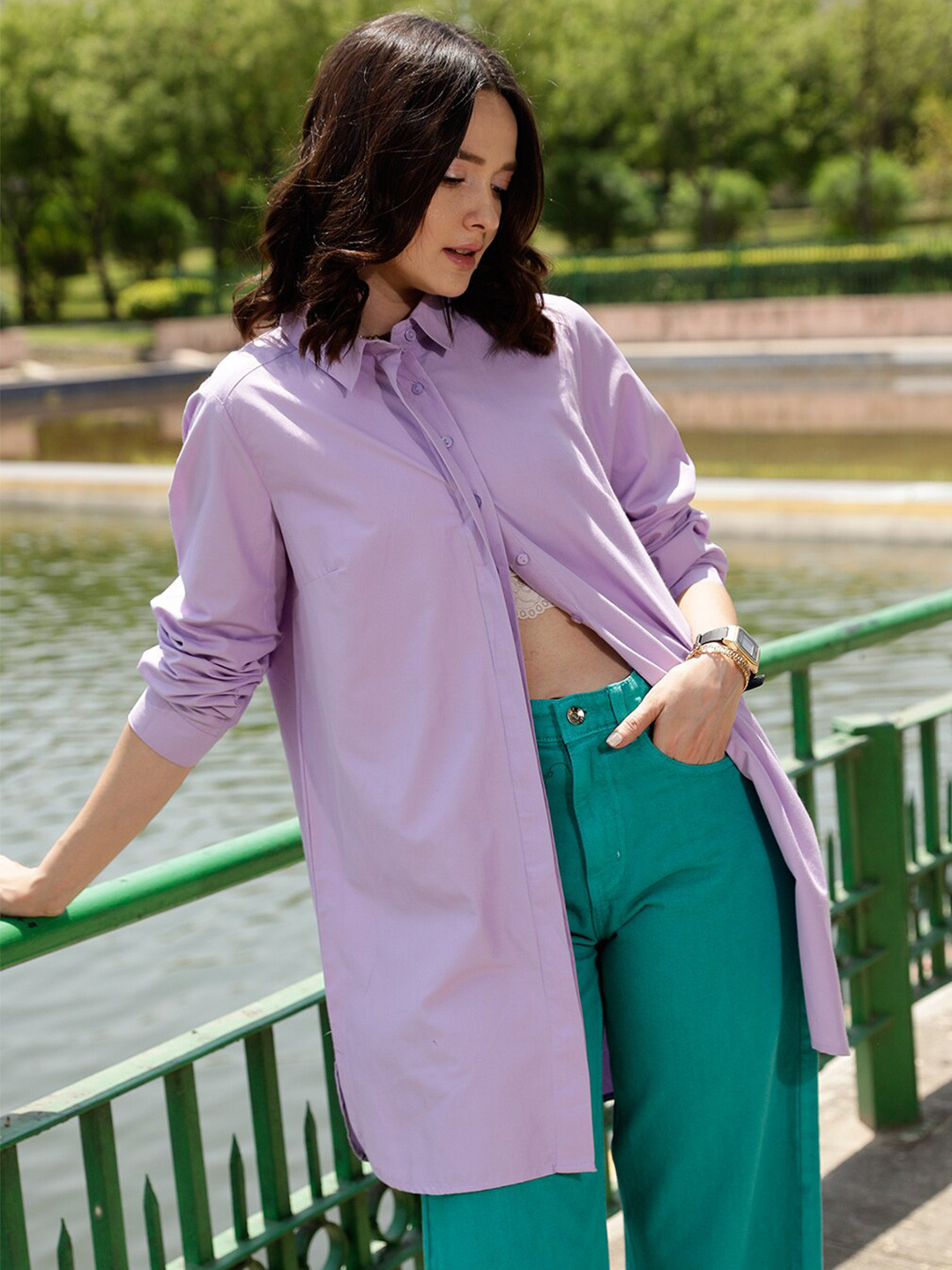 STREET 9 Lavender Comfort Oversized Pure Cotton Casual Shirt