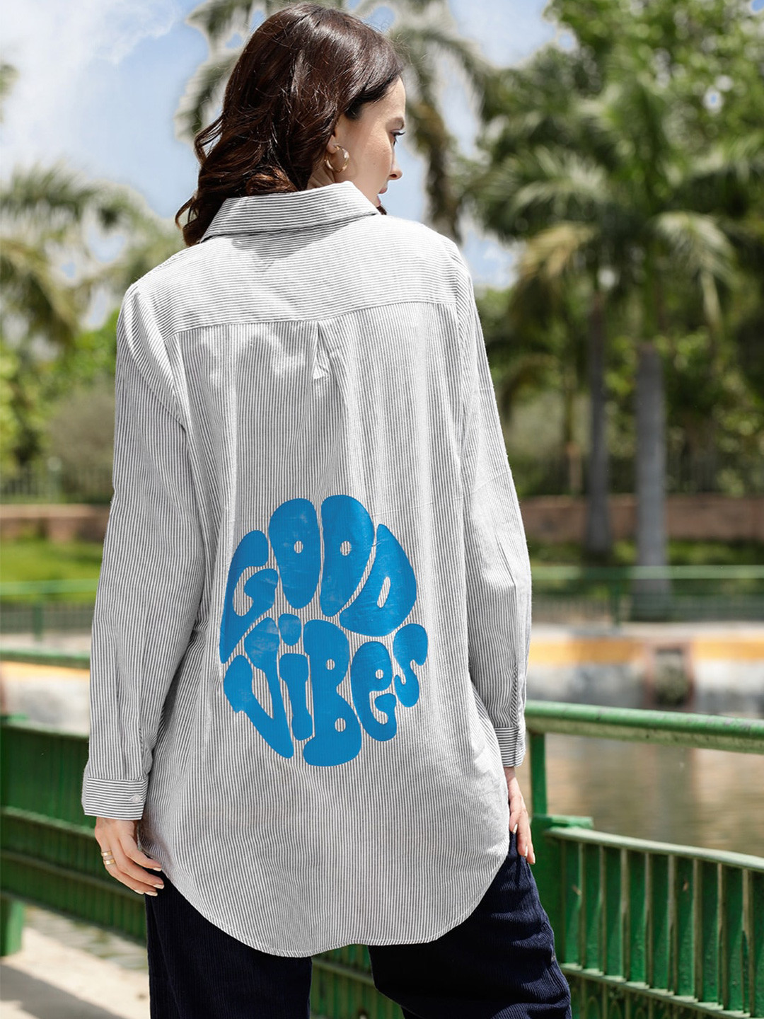 STREET 9 Comfort Vertical Striped Drop Shoulder Sleeves Boxy Pure Cotton Casual Shirt