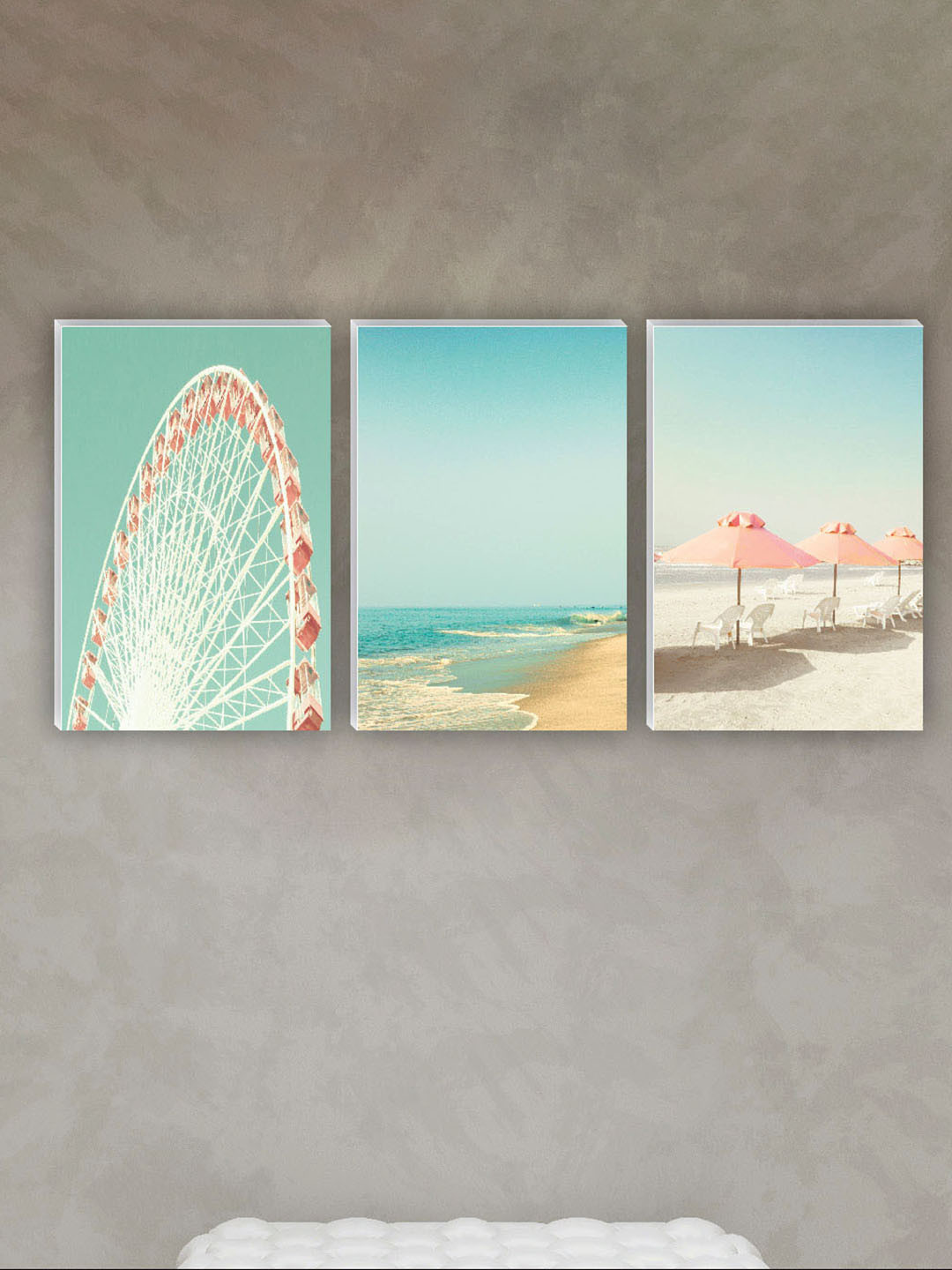 SAF Beach Paper 3 Piece Wall Rectangle Paintings Wall Art - 18 x 12 In