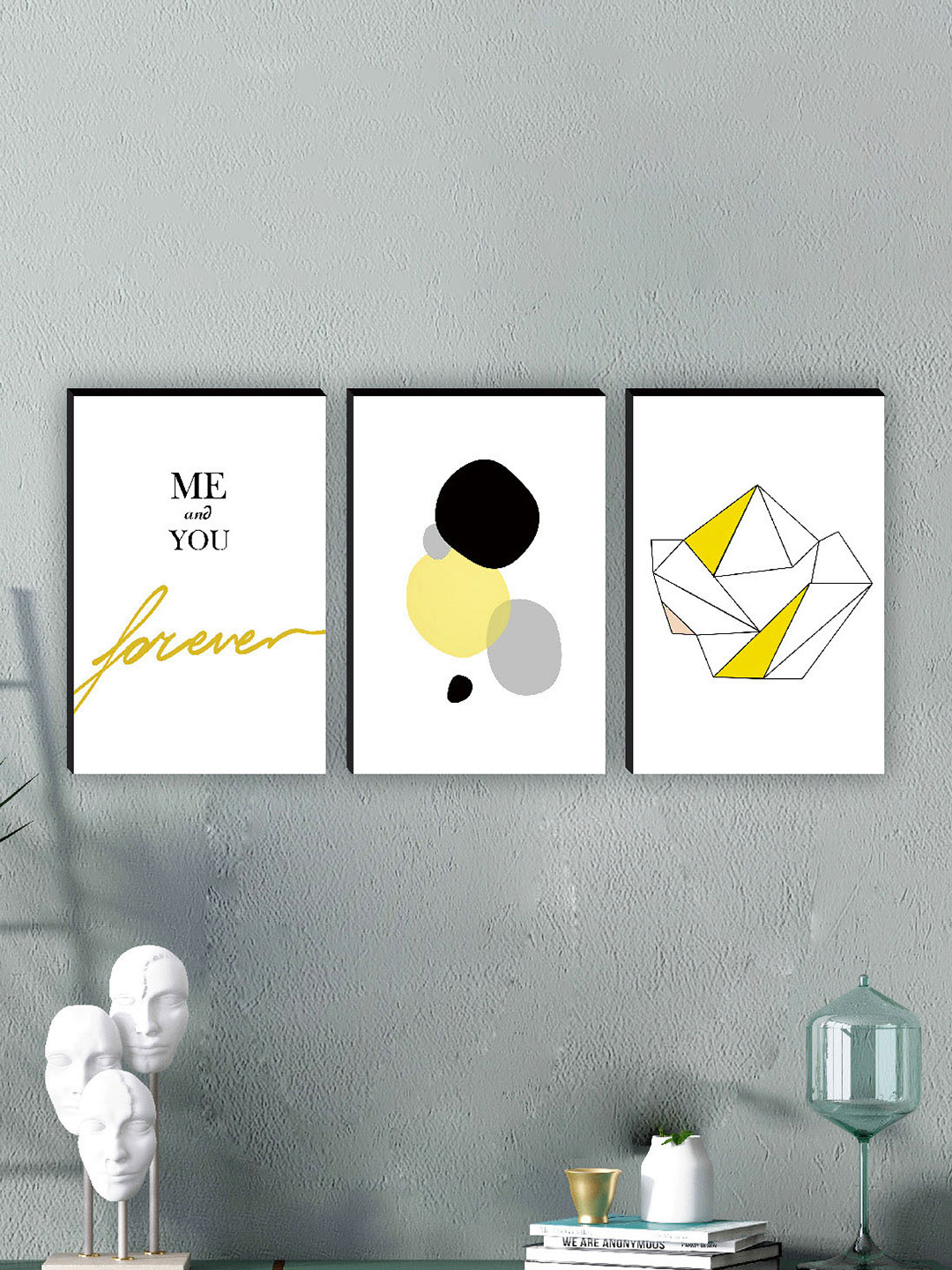 SAF Me And You MDF 3 Pcs Wall Rectangle Paintings Wall Art