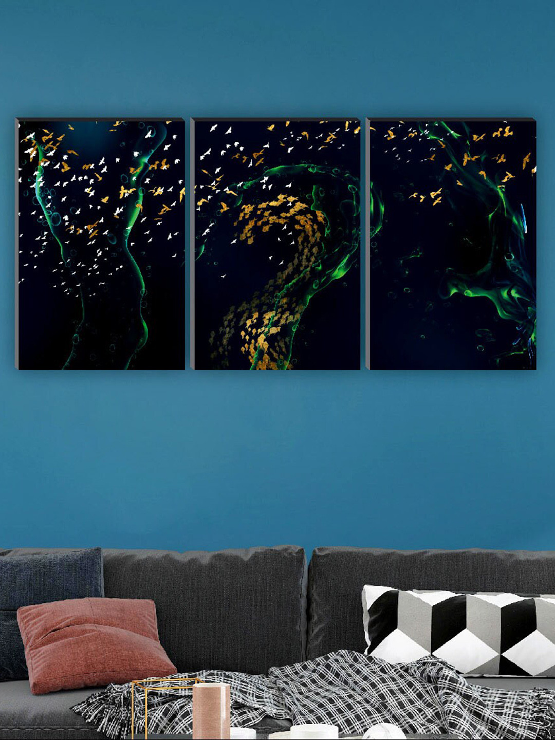 SAF Abstract MDF 3 Pcs Wall Rectangle Paintings Wall Art -17.7x11.8In