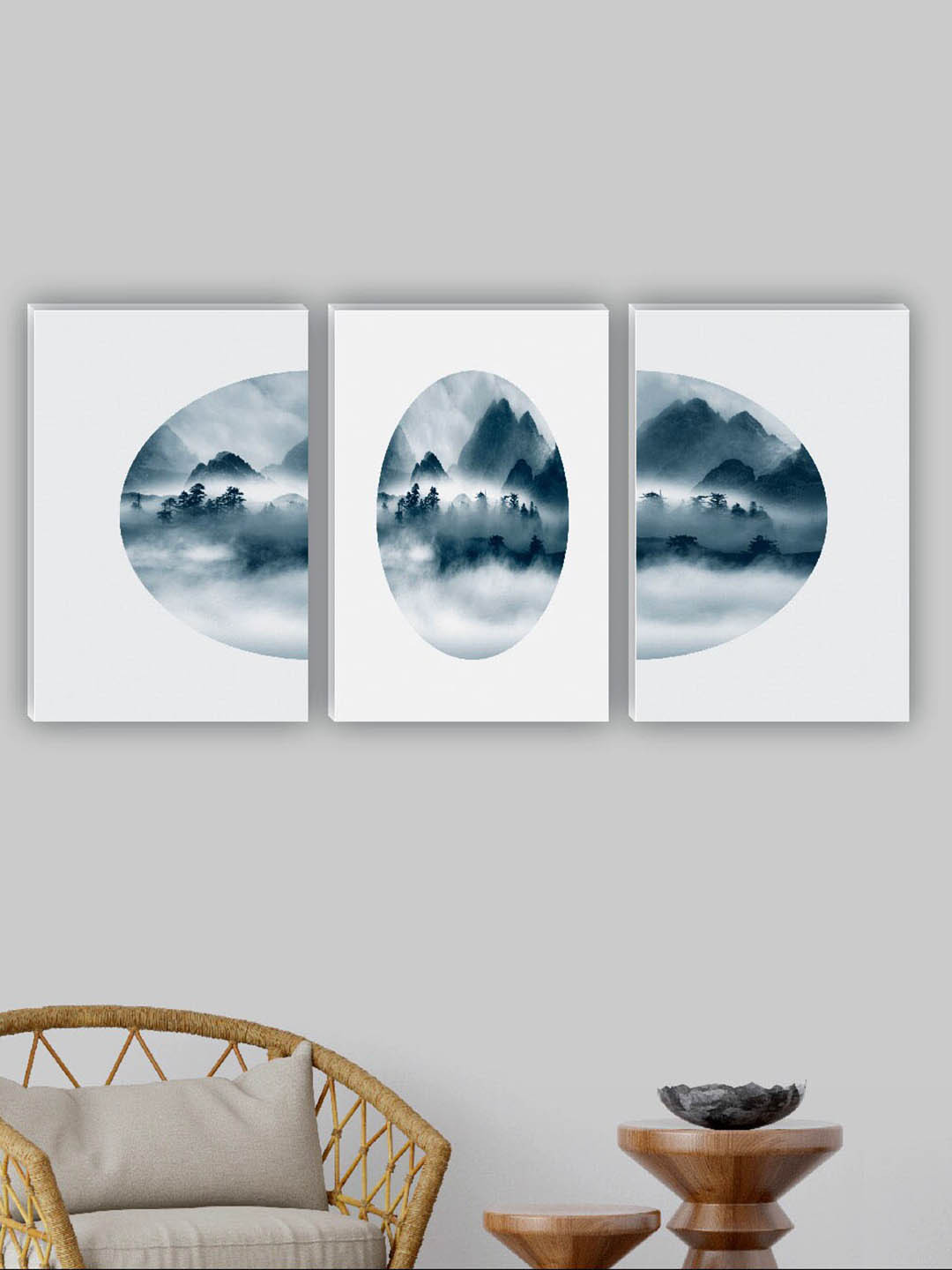 SAF White & Grey 3 Pieces Painting Waterproof Wall Arts