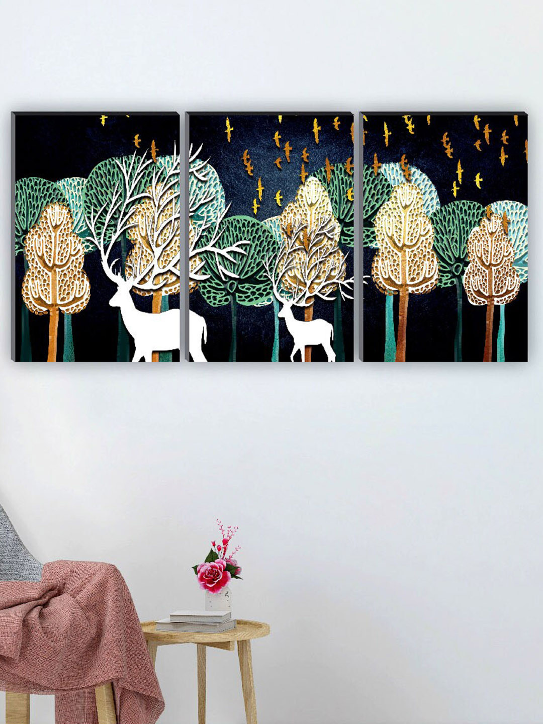 SAF Abstract Deer Canvas 3 Piece Wall Rectangle Paintings Wall Art 18 x 36In