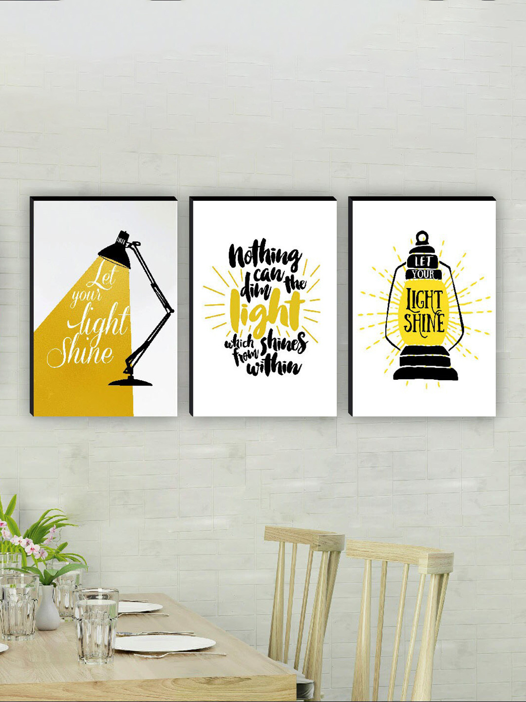 SAF 3White & Black 3 Pieces Matte Finish Motivational Quotes Wall Art