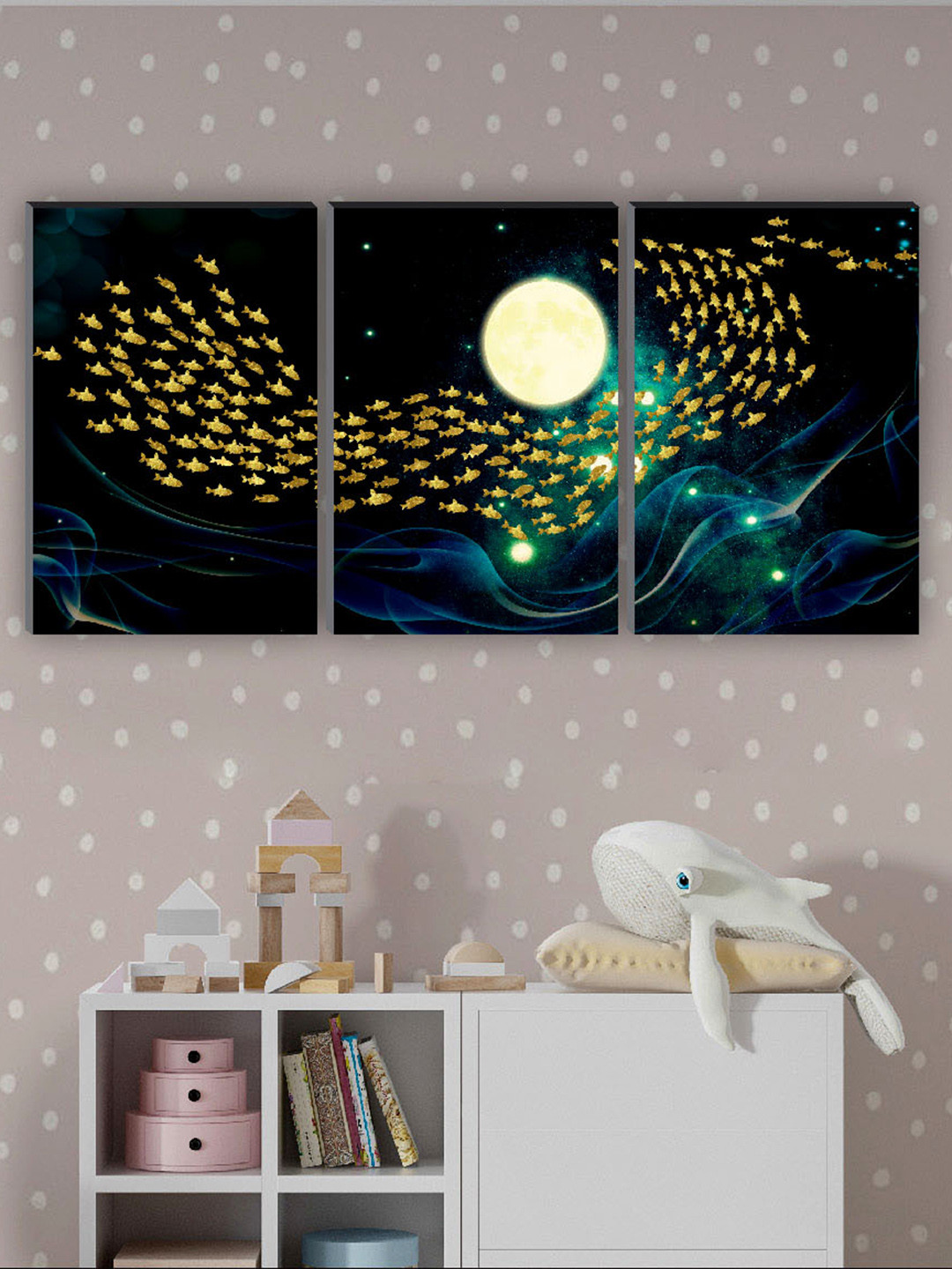 SAF Black 3 Pieces Sea & Fish Painting Wall Arts