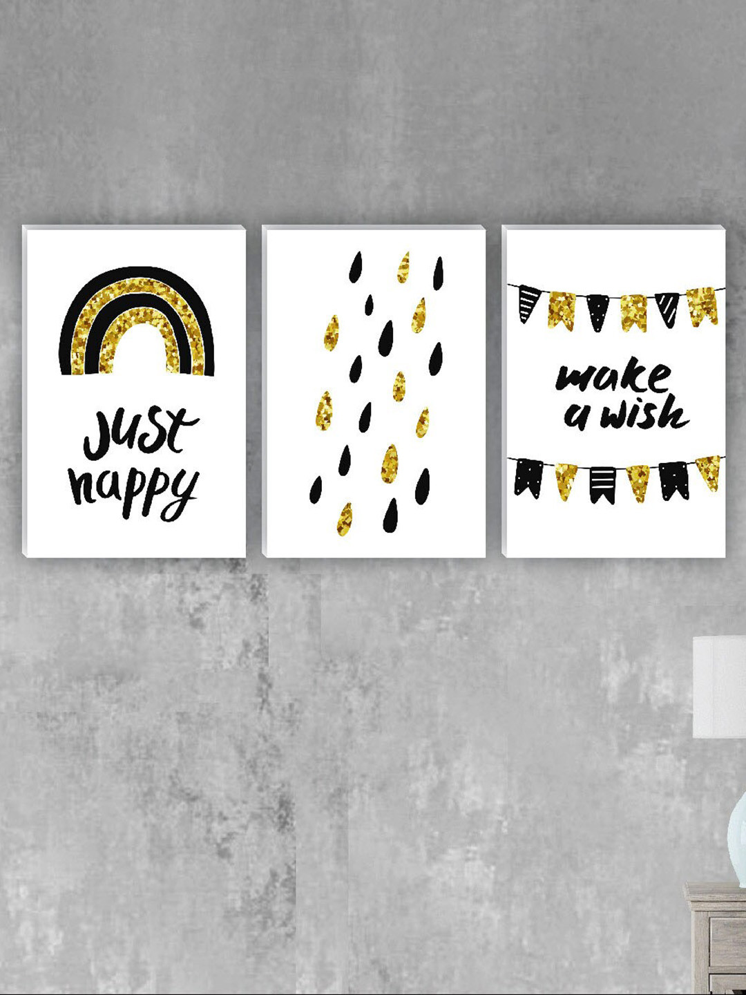 SAF White 3 Pieces Just Happy Painting Wall Arts