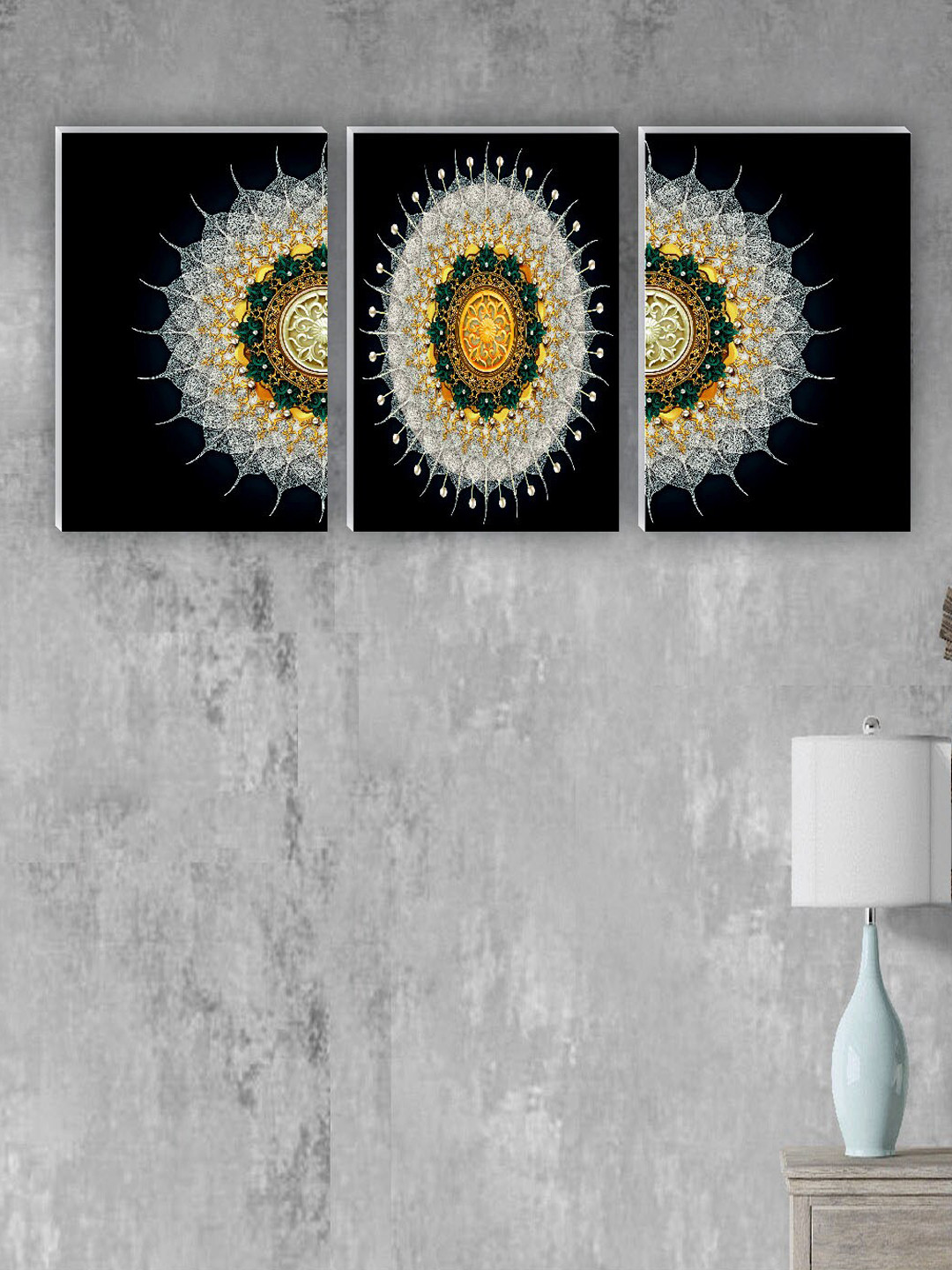 SAF Black & White 3 Pieces Mandala Painting Wall Arts