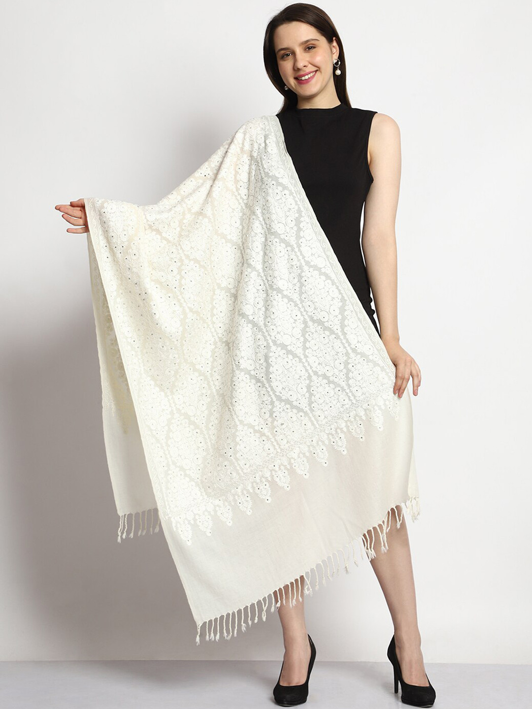 Tweedle Embroidered Pure Wool Shawl