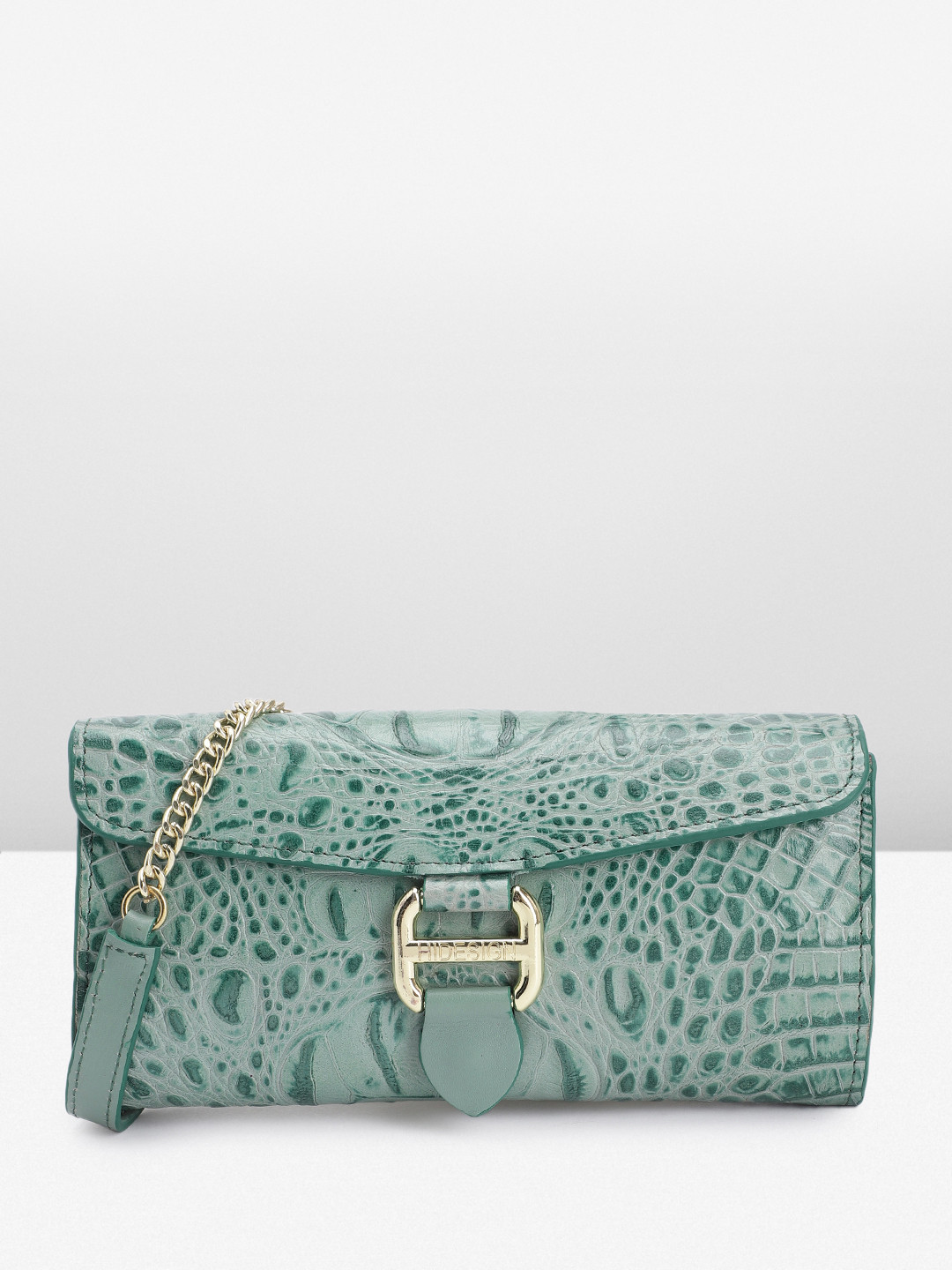 Hidesign Women Croc Textured Buckle Detail Leather Envelope