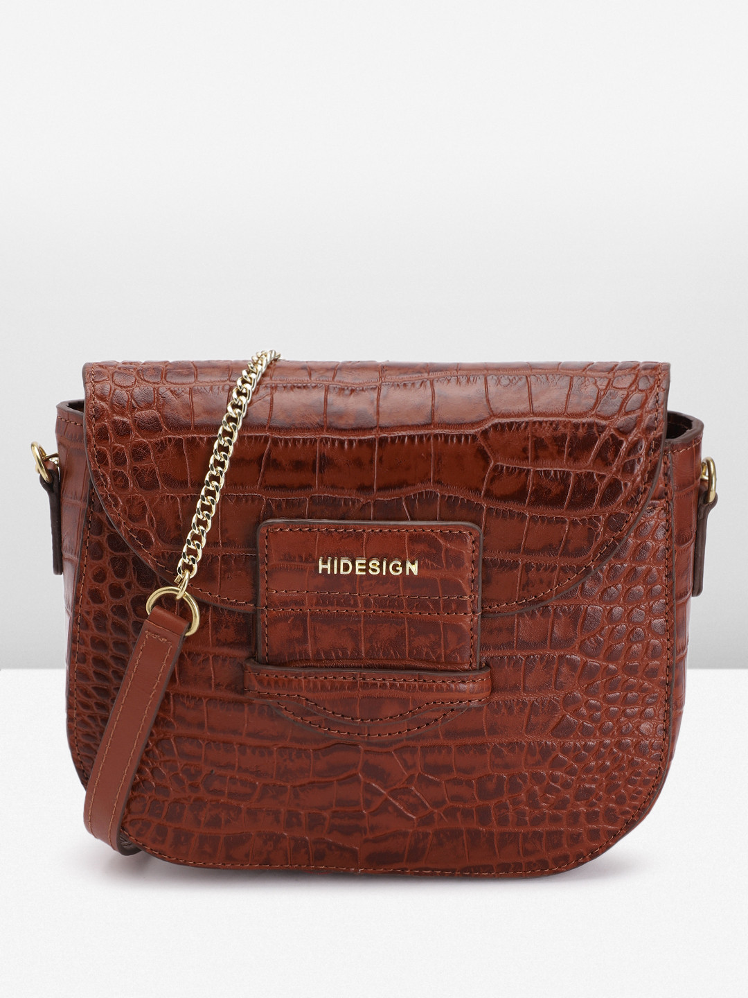 Hidesign Crocodile Textured Leather Structured Sling Bag
