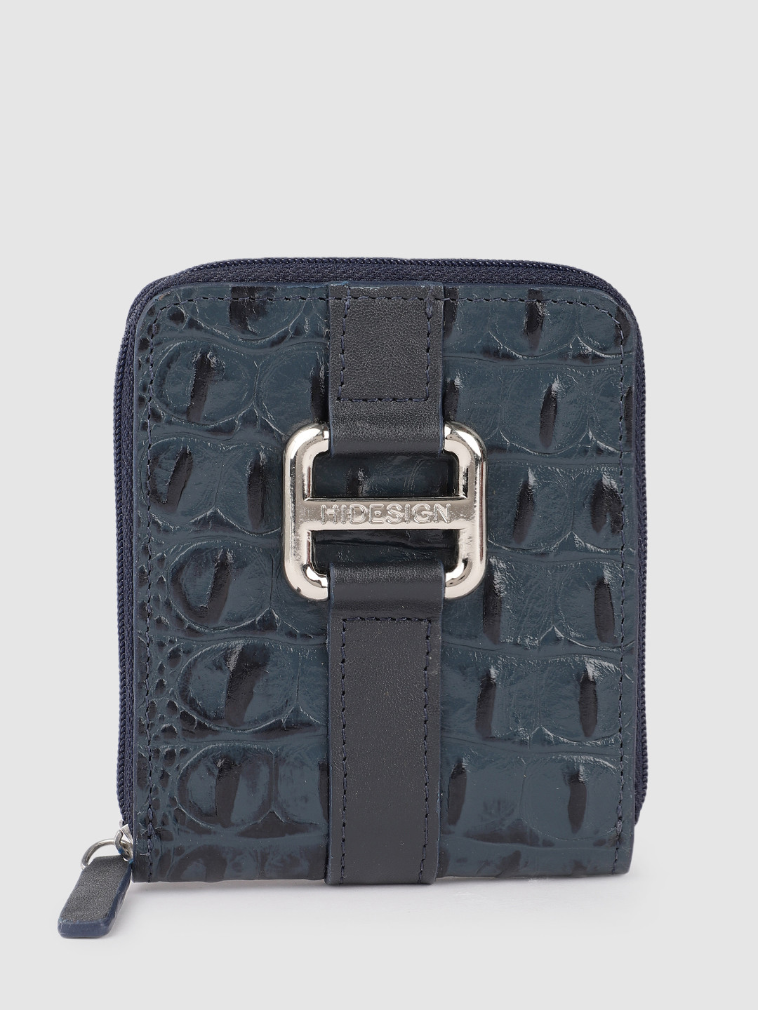 Hidesign Women Croc Textured Buckle Detail Leather Zip Around Wallet
