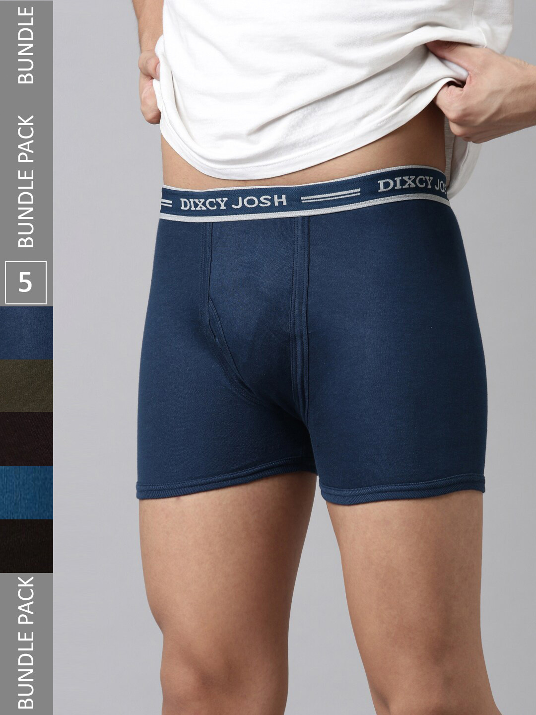 DIXCY SCOTT Men's Pack of 5 Solid 100% Cotton Elastic Waistband Trunk (Assorted)