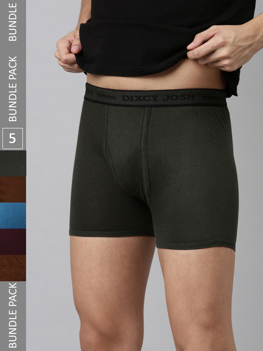 DIXCY SCOTT Men's Pack of 5 Solid Elastic Waistband Breathable Fabric Trunk (Assorted)