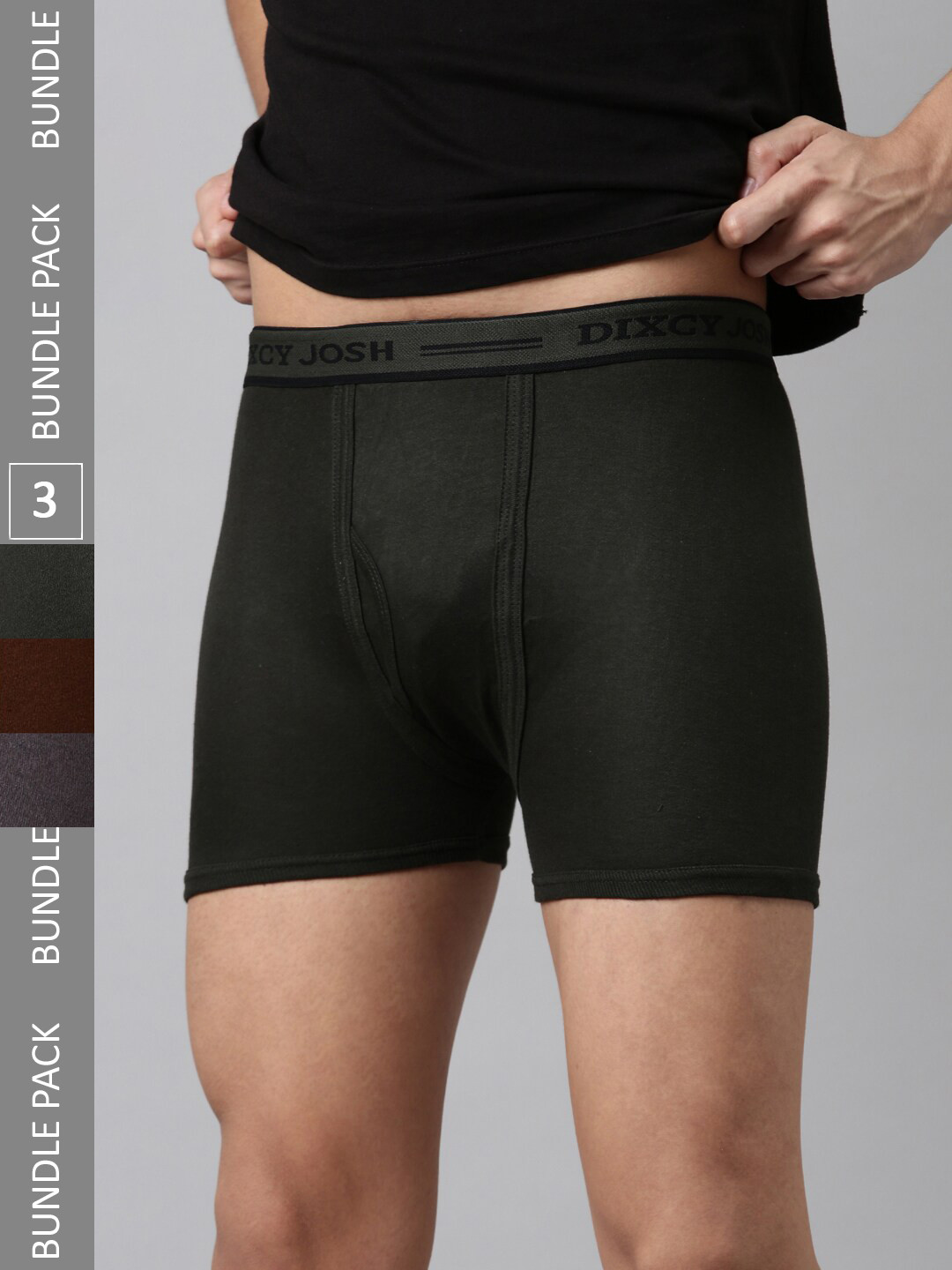 DIXCY SCOTT Men's Pack of 3 Solid 100% Cotton Elastic Waistband Trunk (Assorted)