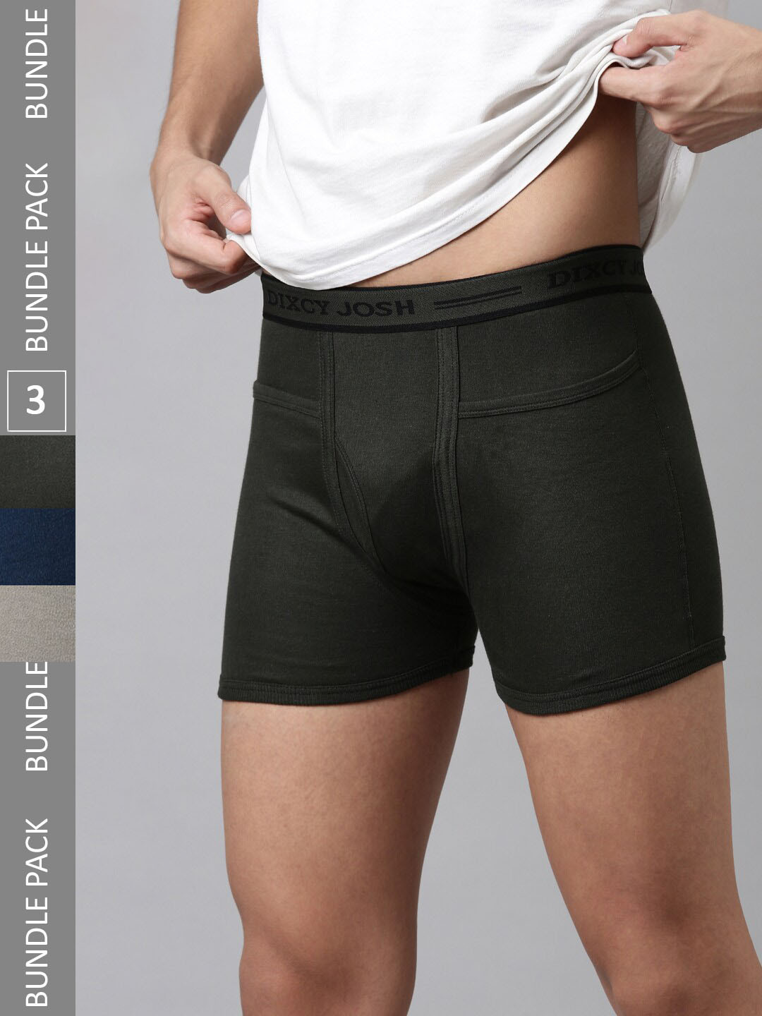 DIXCY SCOTT Men's Pack of 3 Solid 100% Cotton Elasticed Waistband Trunk (Assorted)