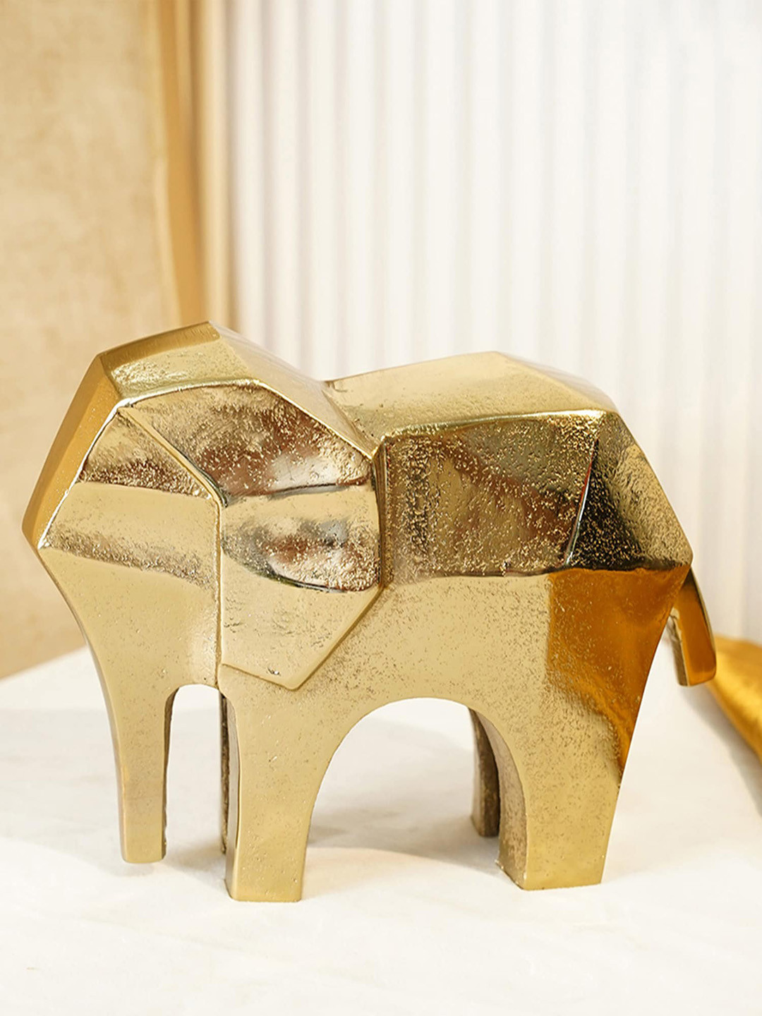 Folkstorys Elephantery Gold Metal Metallic Living Room Medium Showpiece - 4 Inches
