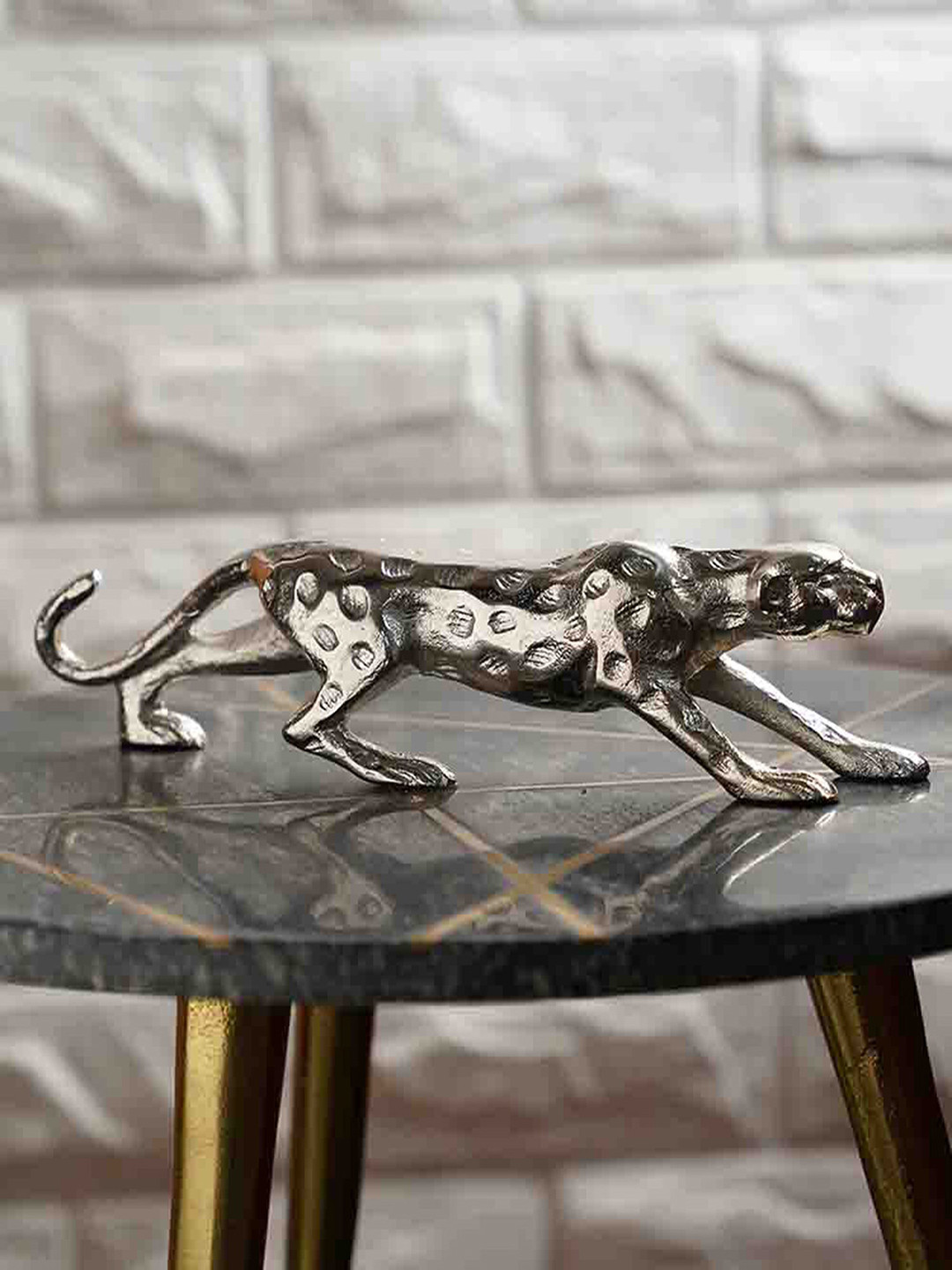 Folkstorys Bright Puma Silver Metal Metallic Living Room Medium Showpiece - 11 Inches