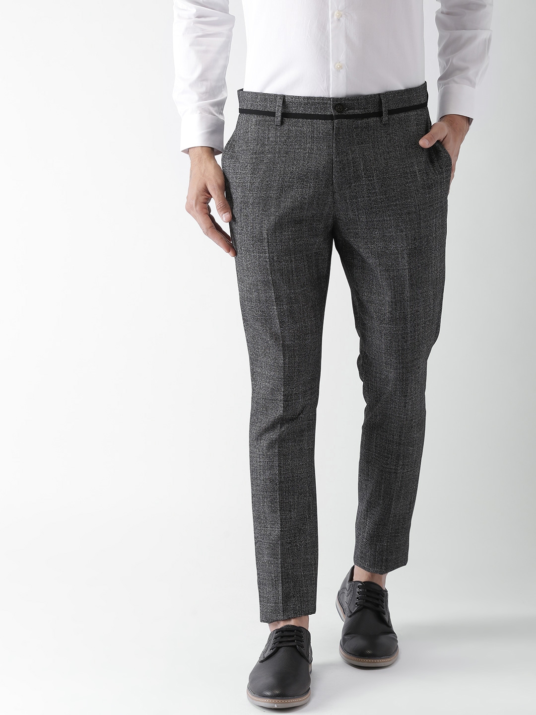 Buy INVICTUS Men Charcoal Grey Slim Fit Self Design Formal ...