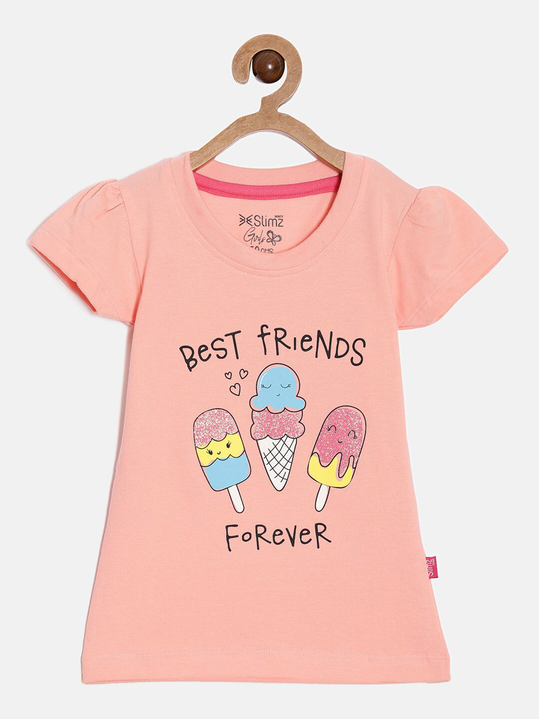 DIXCY SCOTT Slimz Girls Typography Printed Puff Sleeves Cotton Top