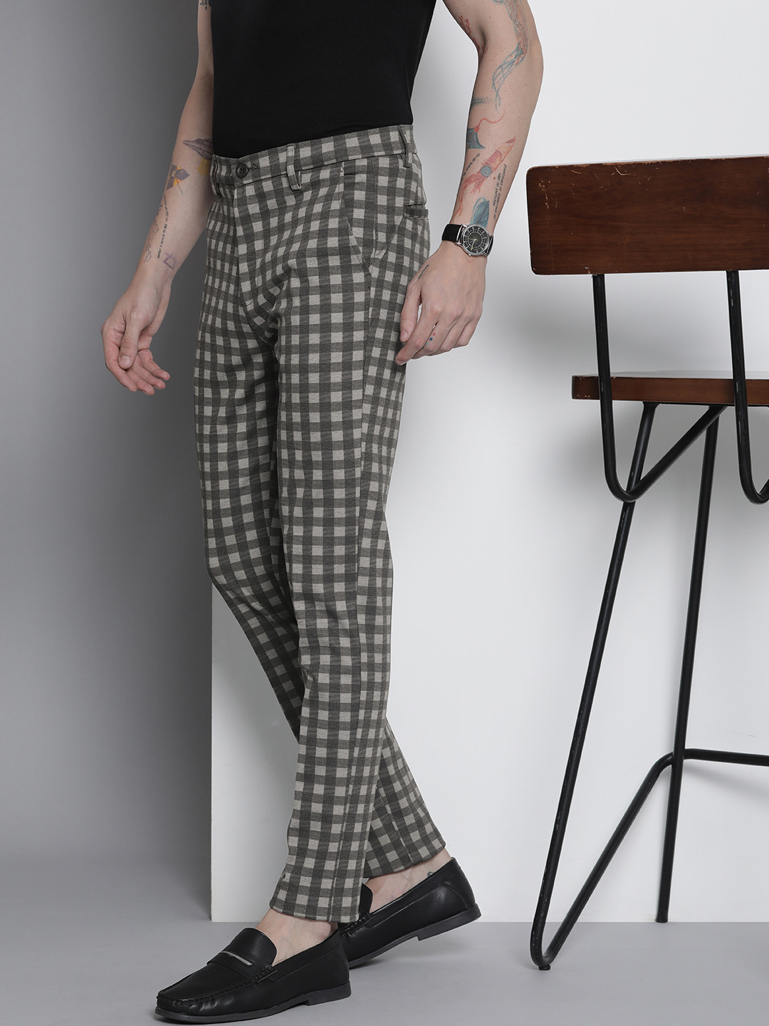 The Indian Garage Co. X Luxe Men Checked Slim Fit Trousers