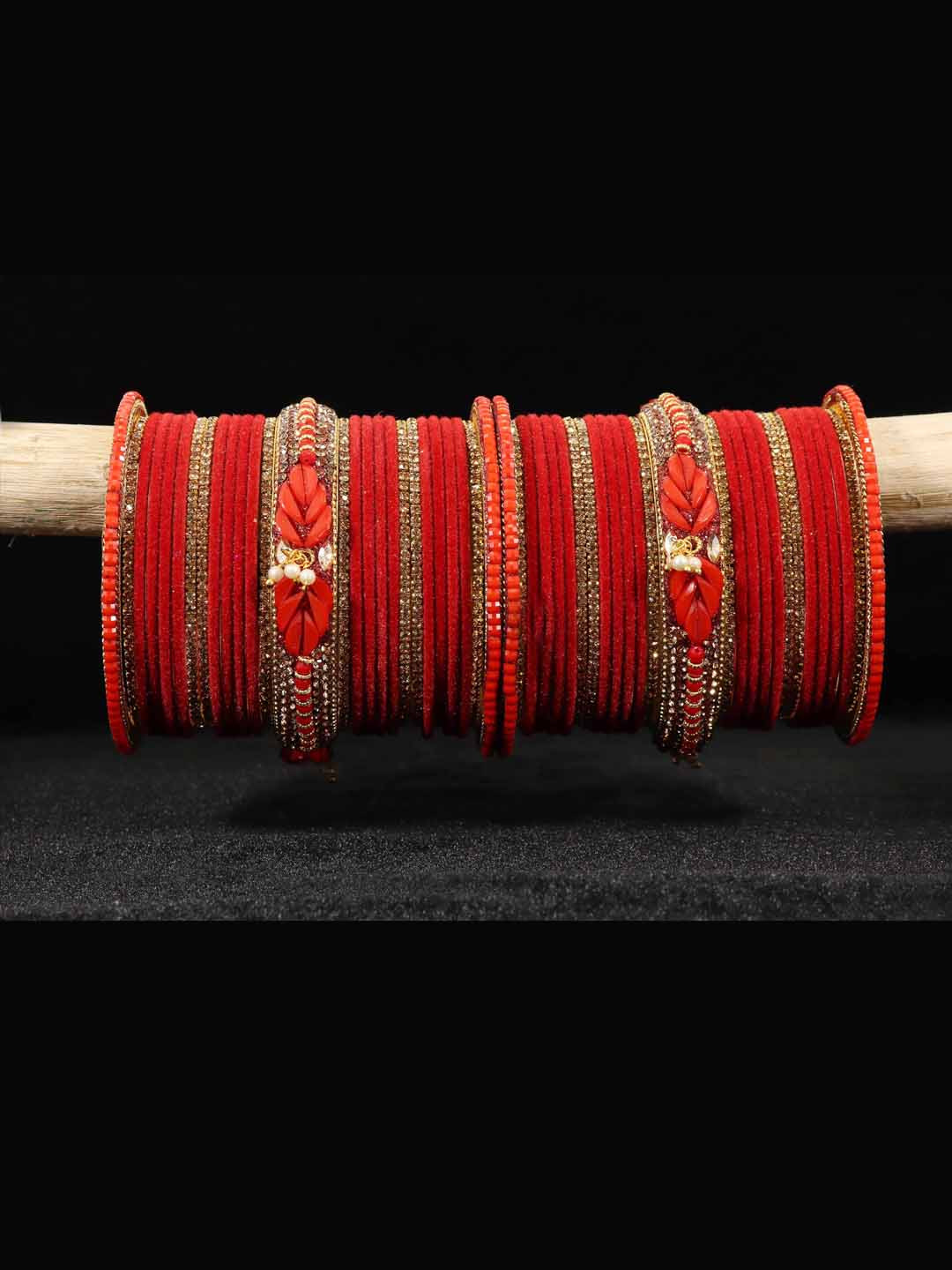 NMII Set Of 54 Gemstone and Beads Studded Velvet Bangles