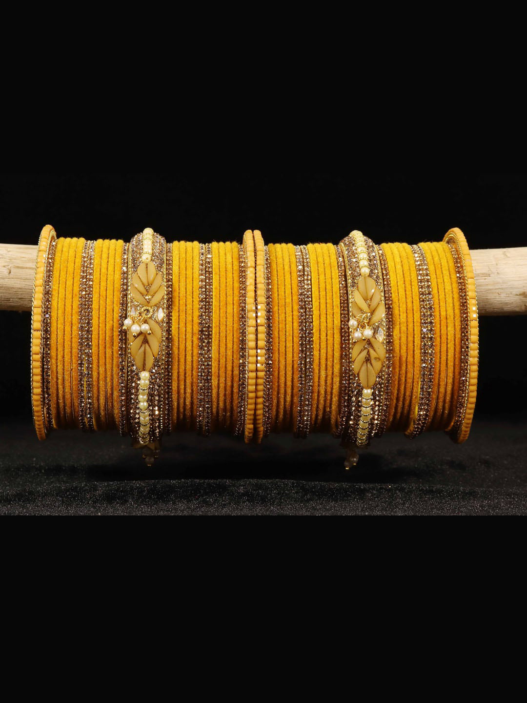 NMII Set Of 54 Gemstone and Beads Studded Velvet Bangles