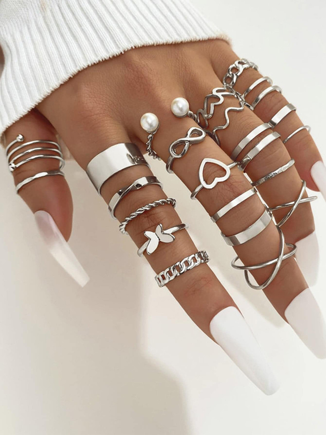 Shining Diva Fashion 22Pcs Silver-Plated Ring