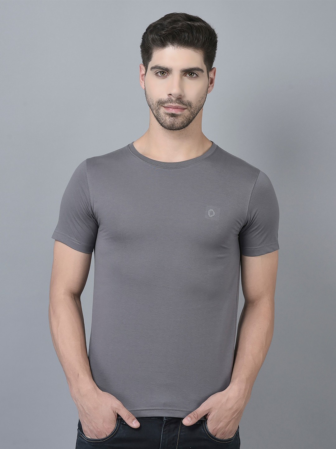 Dollar Men Round Neck Solid Colour T-Shirt With Chest Logo