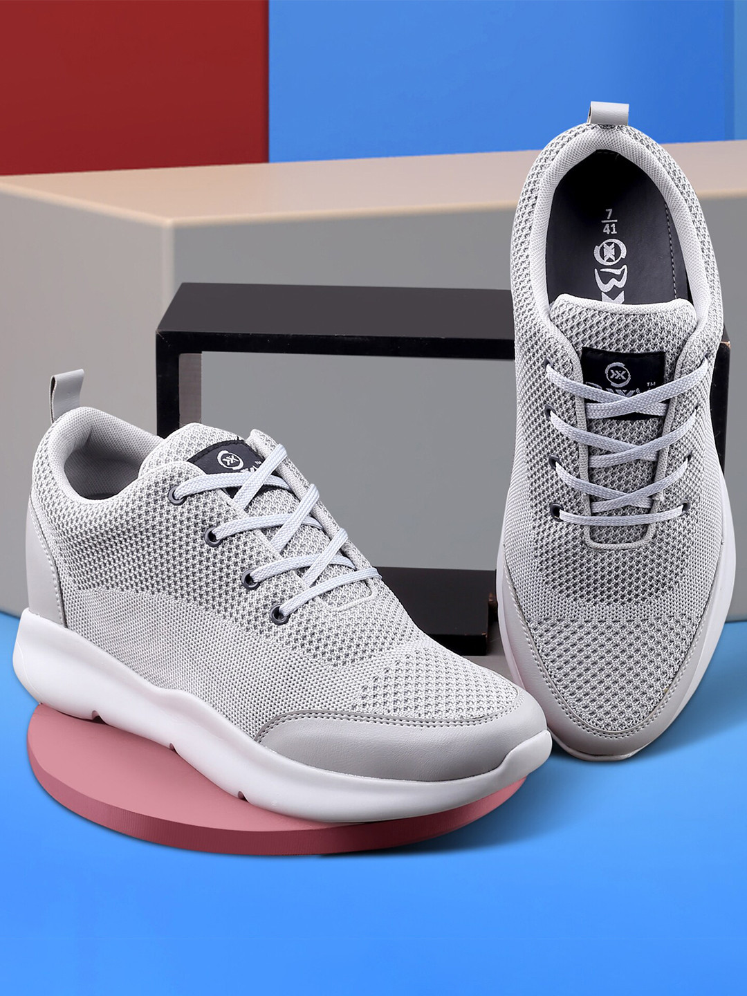 Bxxy Men Height Increasing Flyknit Textile Lightweight Non-Marking Running Shoes