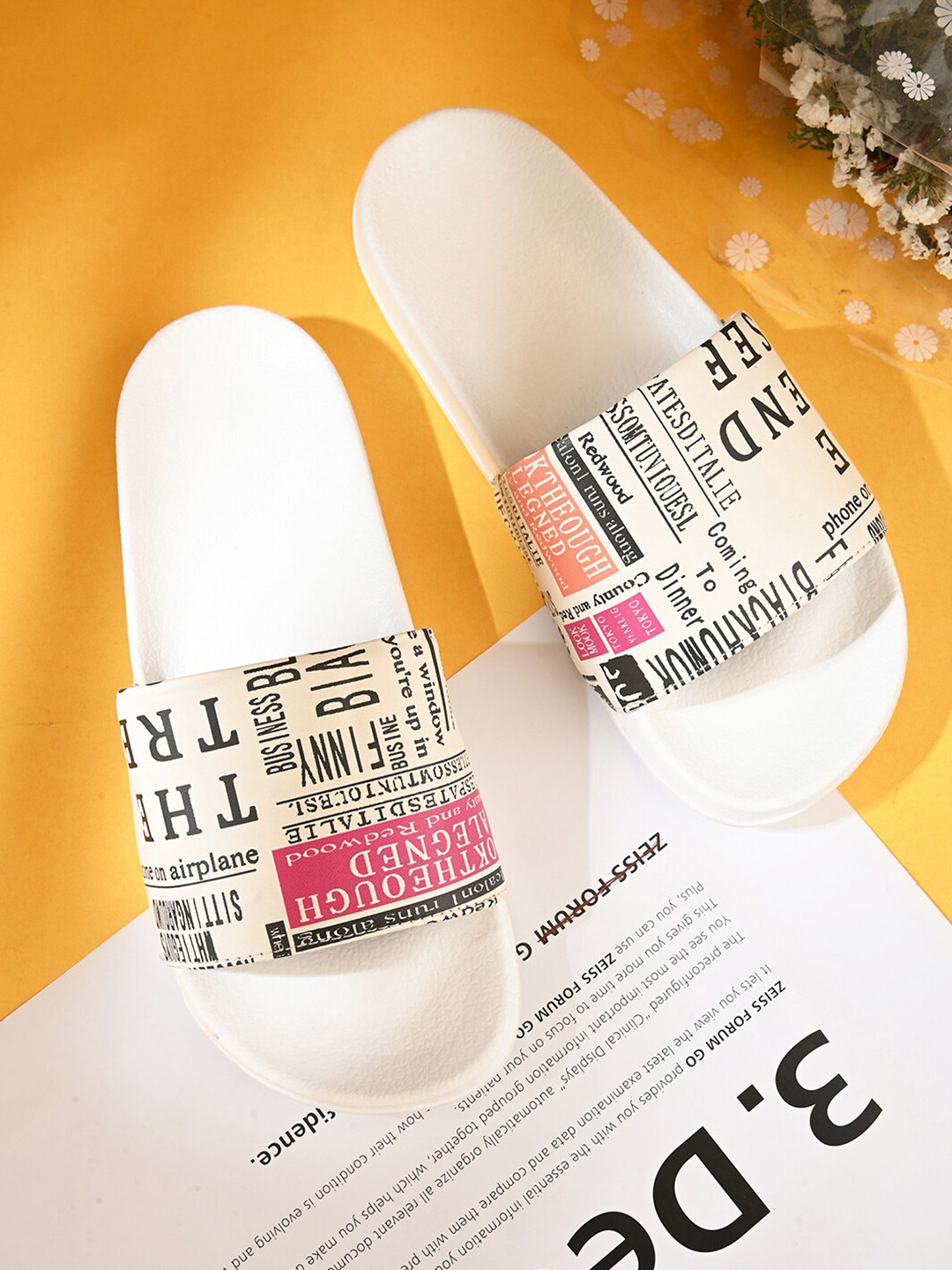 EXTRIMOS Women Newspaper Printed Lightweight Sliders