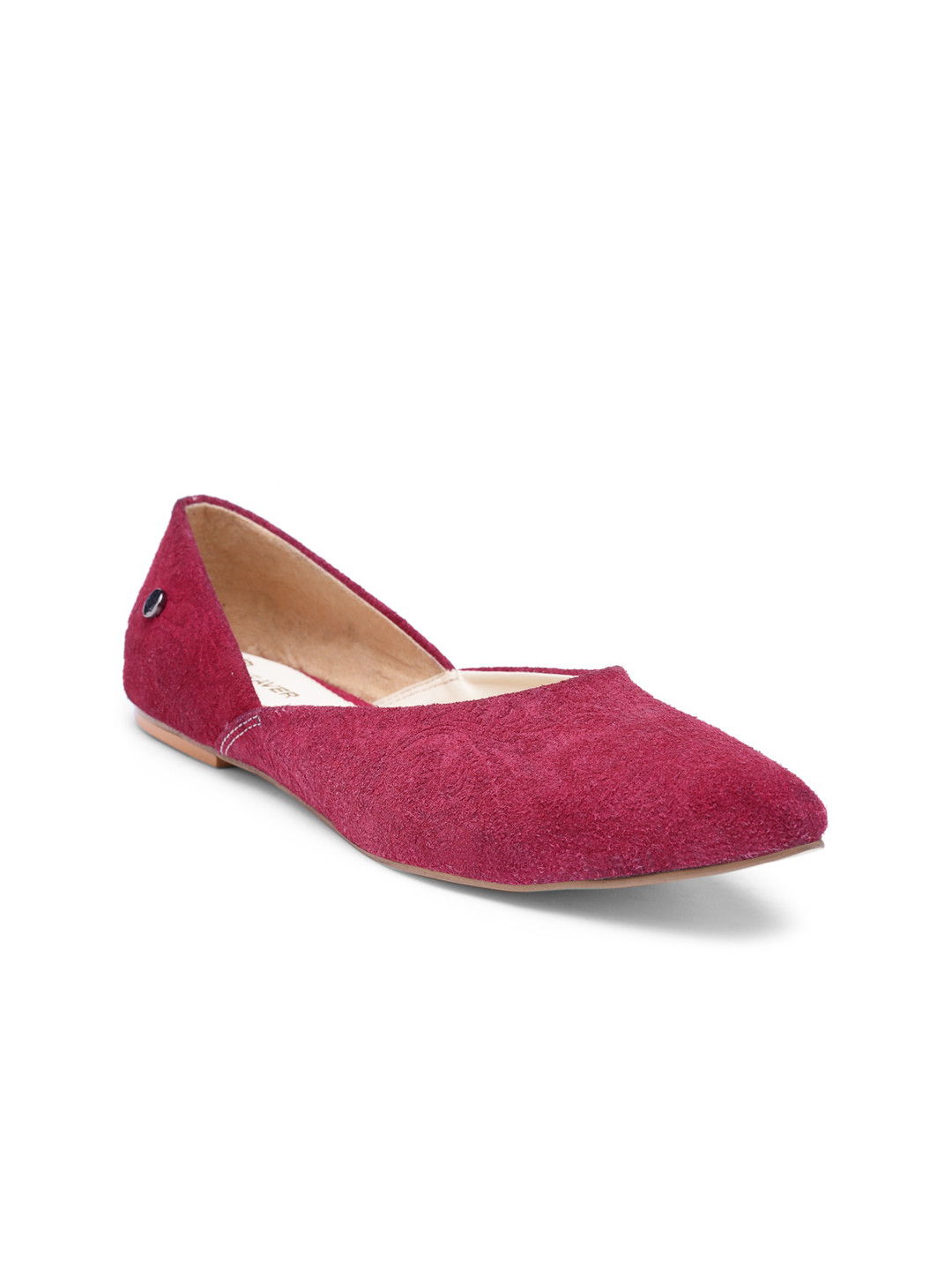 BEAVER Women Pointed Toe Woven Design Leather Ballerinas