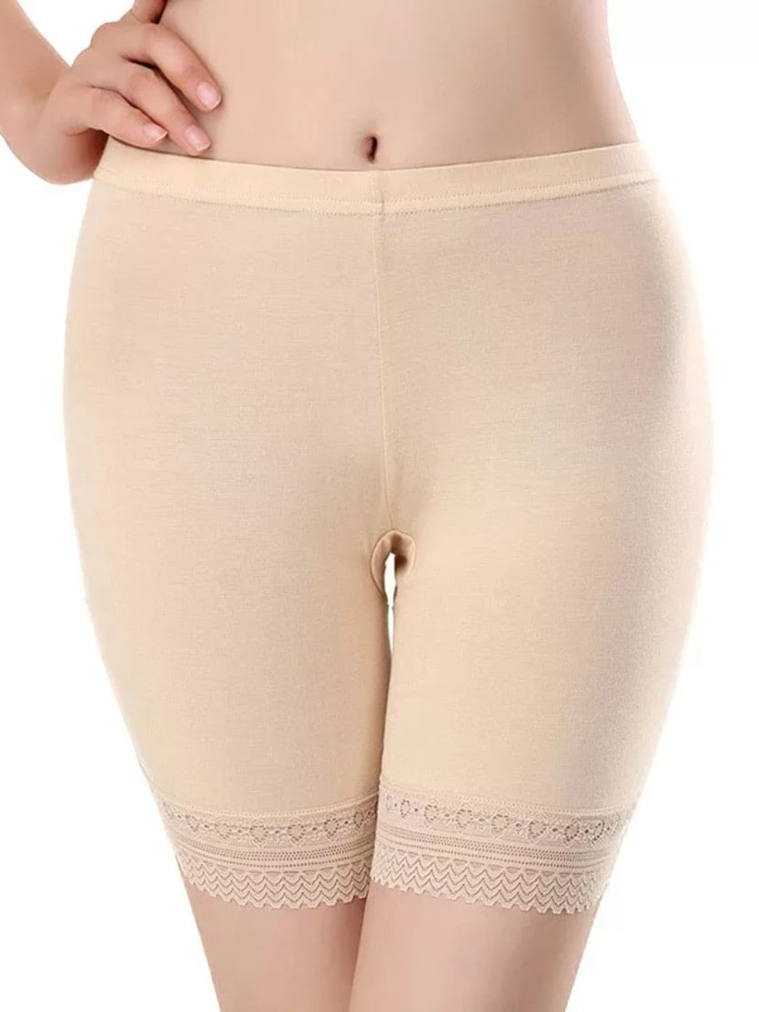 PLUMBURY Women Mid-Rise Under Dress Shorts With Lace Edge