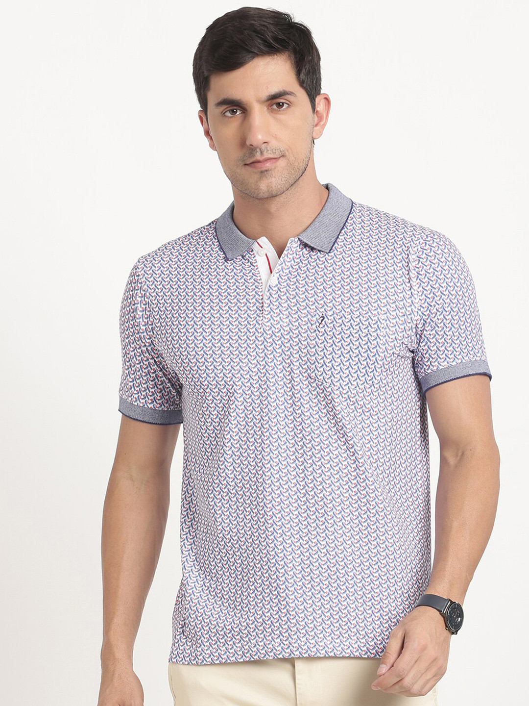 Indian Terrain Geometric Printed Polo Collar Slim Fit T-shirt