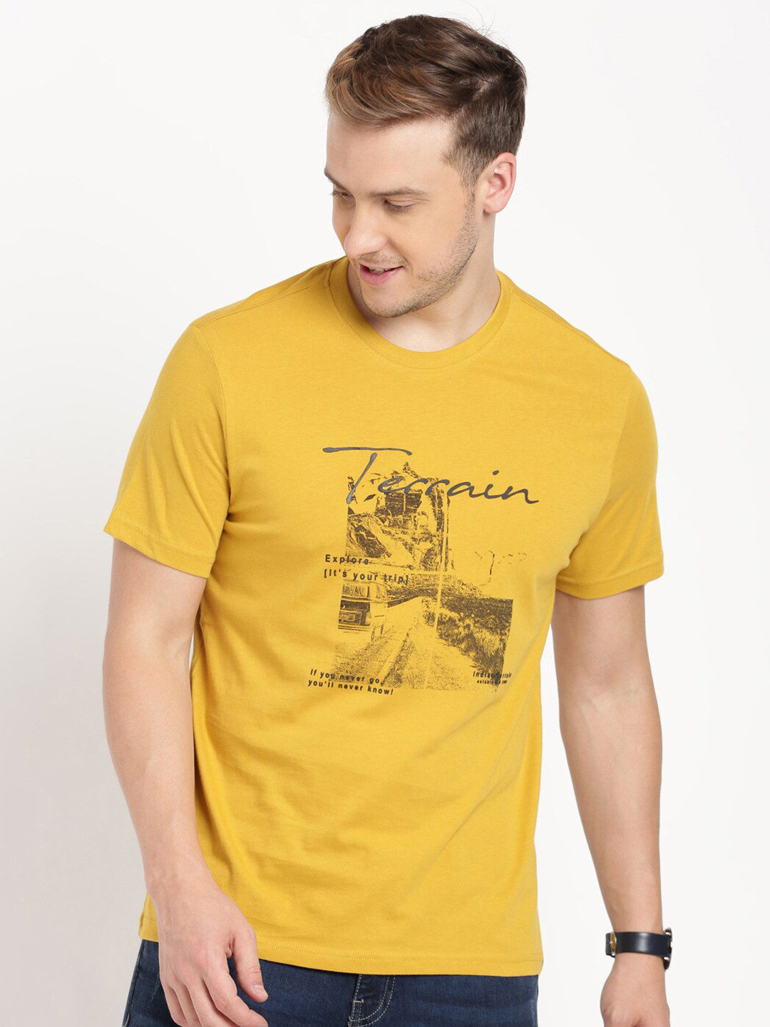 Indian Terrain Graphic Printed Slim Fit Pure Cotton T-shirt