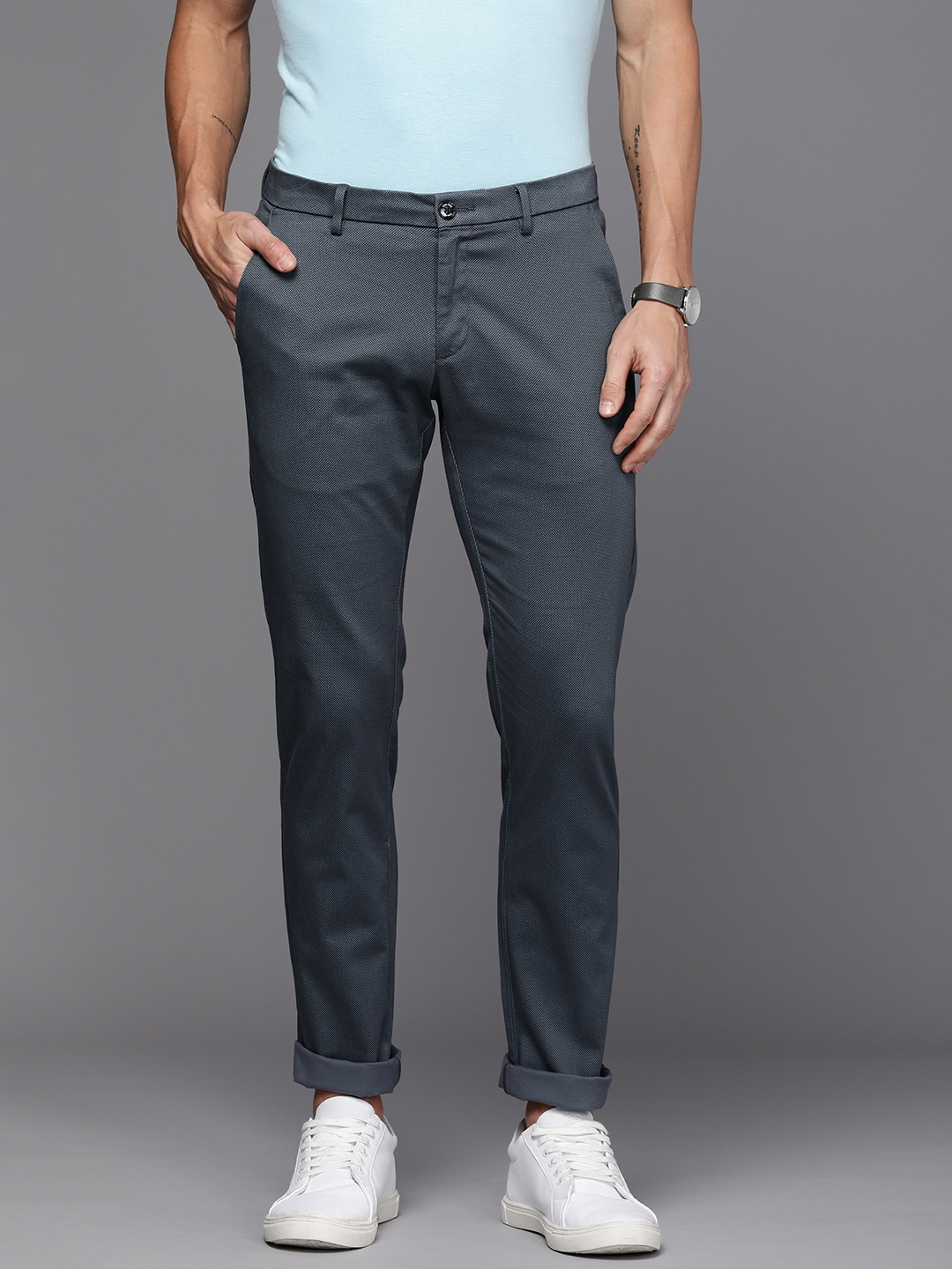 Buy Allen Solly Men Blue Regular Fit Self Design Regular Trousers  Trousers  for Men 9141215  Myntra