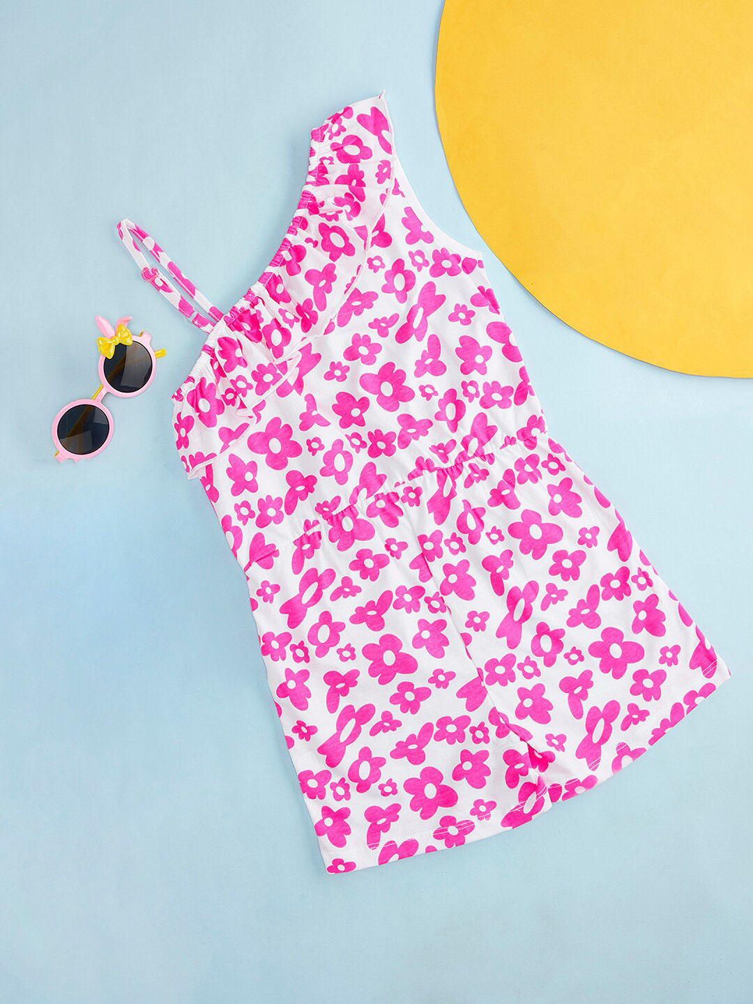 Pantaloons Junior Girls Floral Printed Ruffled Cotton Basic Jumpsuit