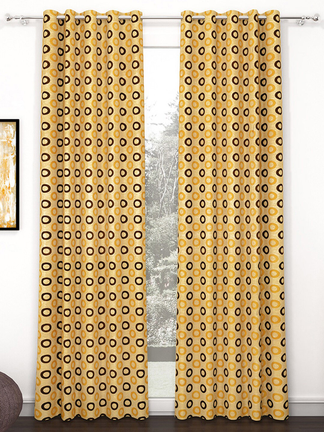 Story@home Nature Beige & Yellow 2 Pieces Geometric Printed Long Door Curtains