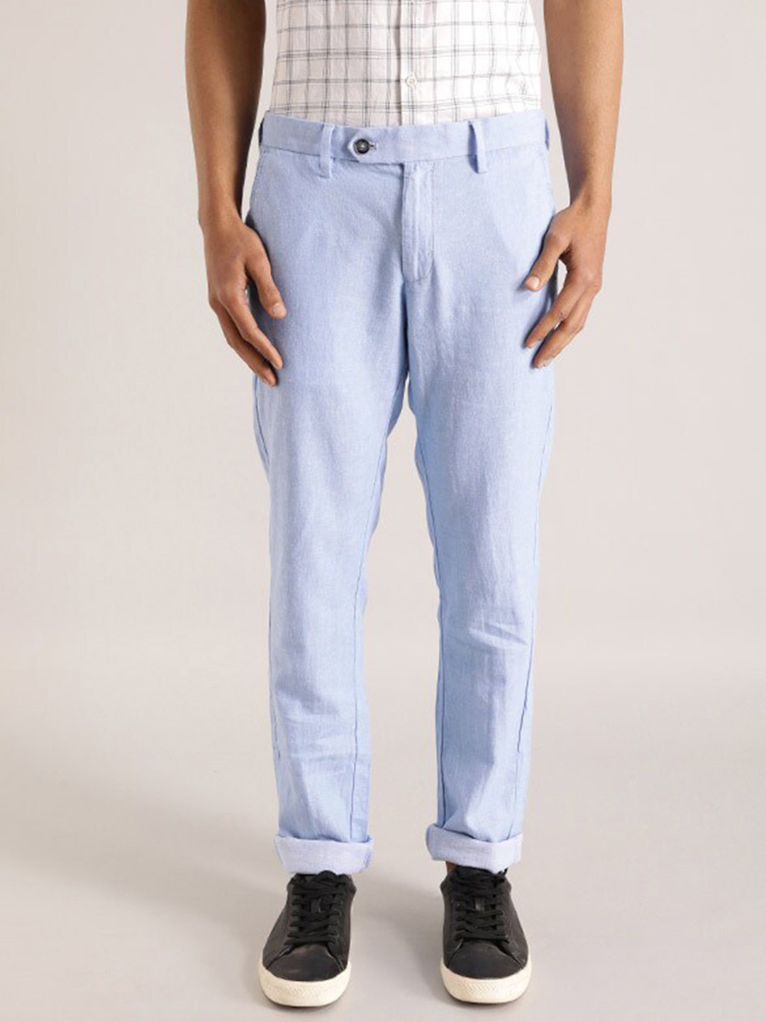 Indian Terrain Men Brooklyn Slim Fit Linen Cotton Chinos Trousers