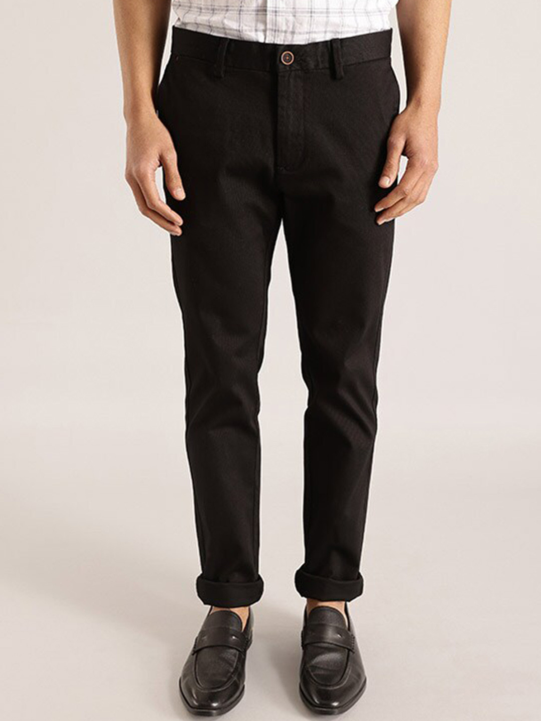 Indian Terrain Men Brooklyn Mid Rise Plain Slim Fit Chinos Trousers