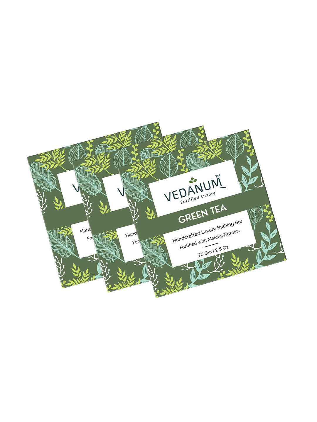 VEDANUM Set Of 3 Handmade Green Tea Soap with Shea Butter 75gm Each