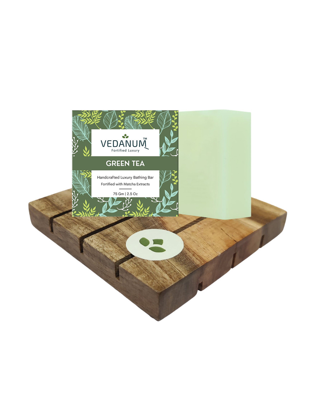 VEDANUM Organic Green Tea Soap with Handcrafted Natural Neem Wood Soap Stand
