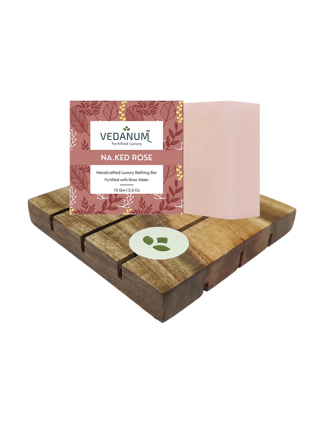 VEDANUM Organic Pink Rose Soap with Natural Neem Wood Soap Stand