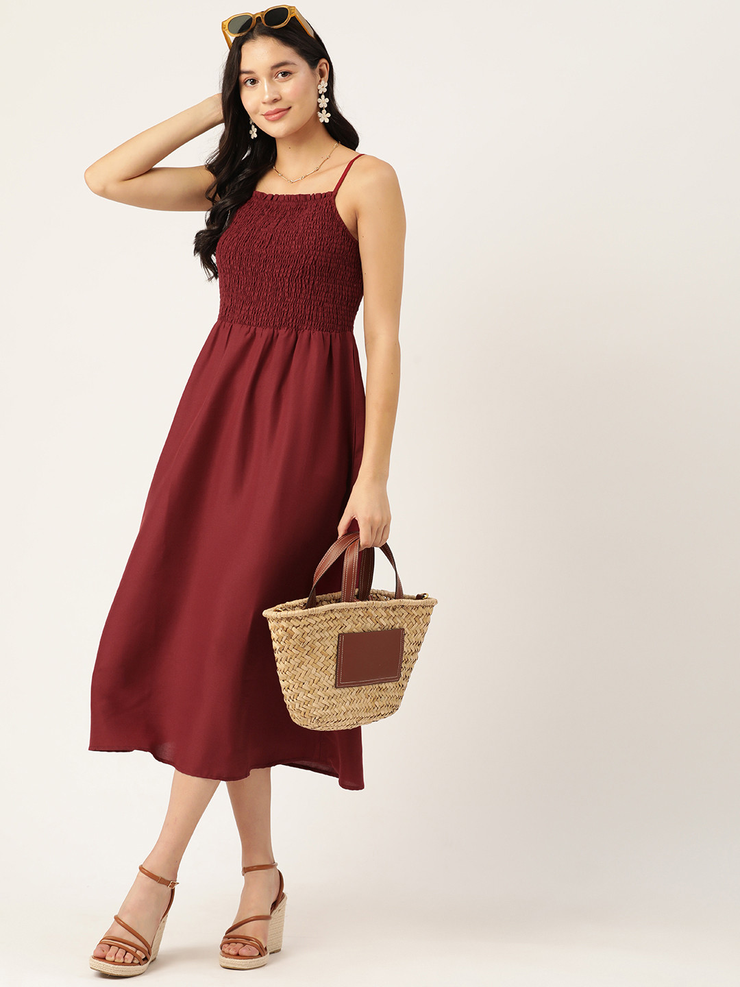 DressBerry Smocked Fit & Flare Midi Dress