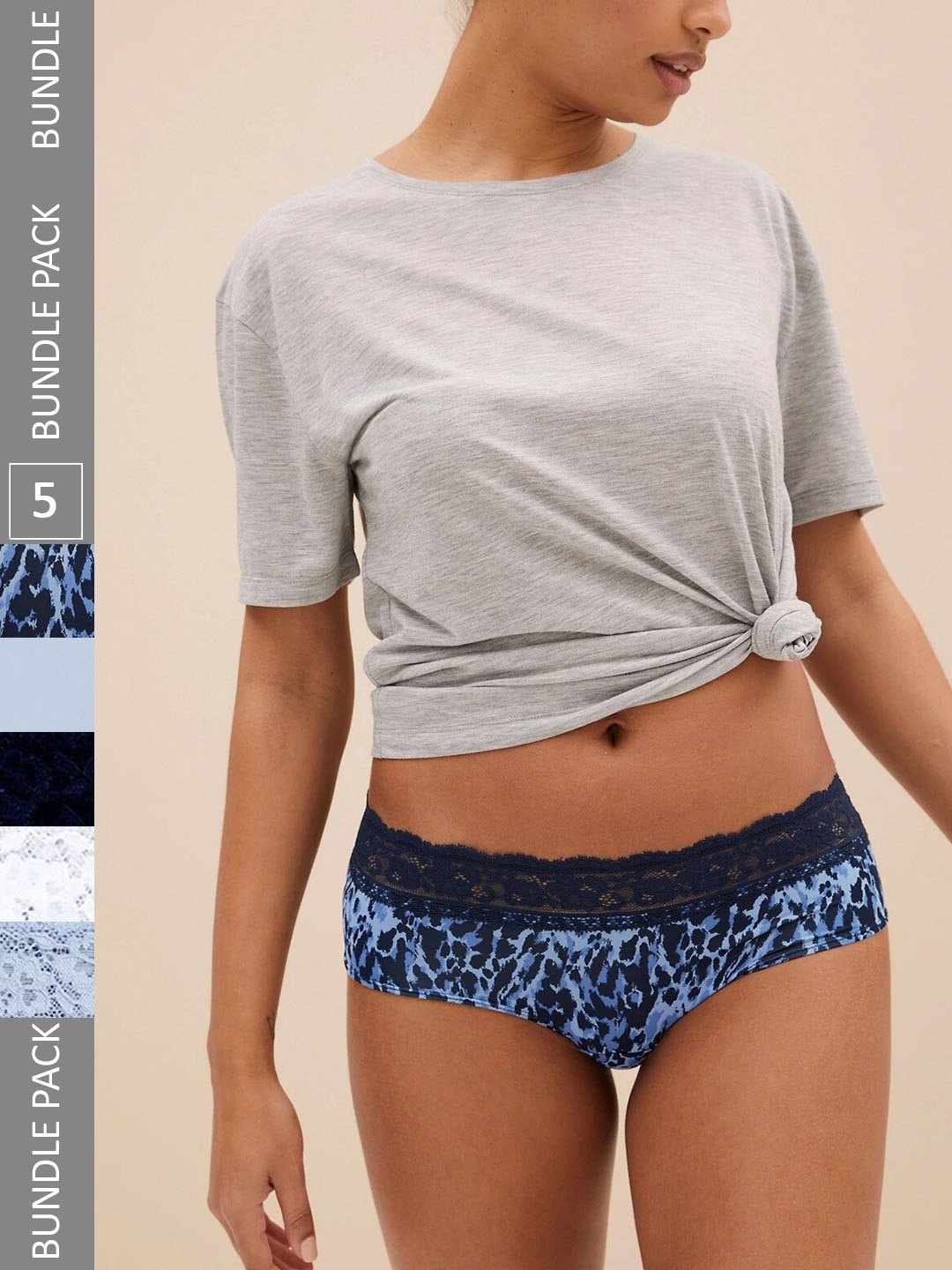 Buy Lily Cotton Printed Hipster Panty (Pack of 3) - Blue at Rs.899