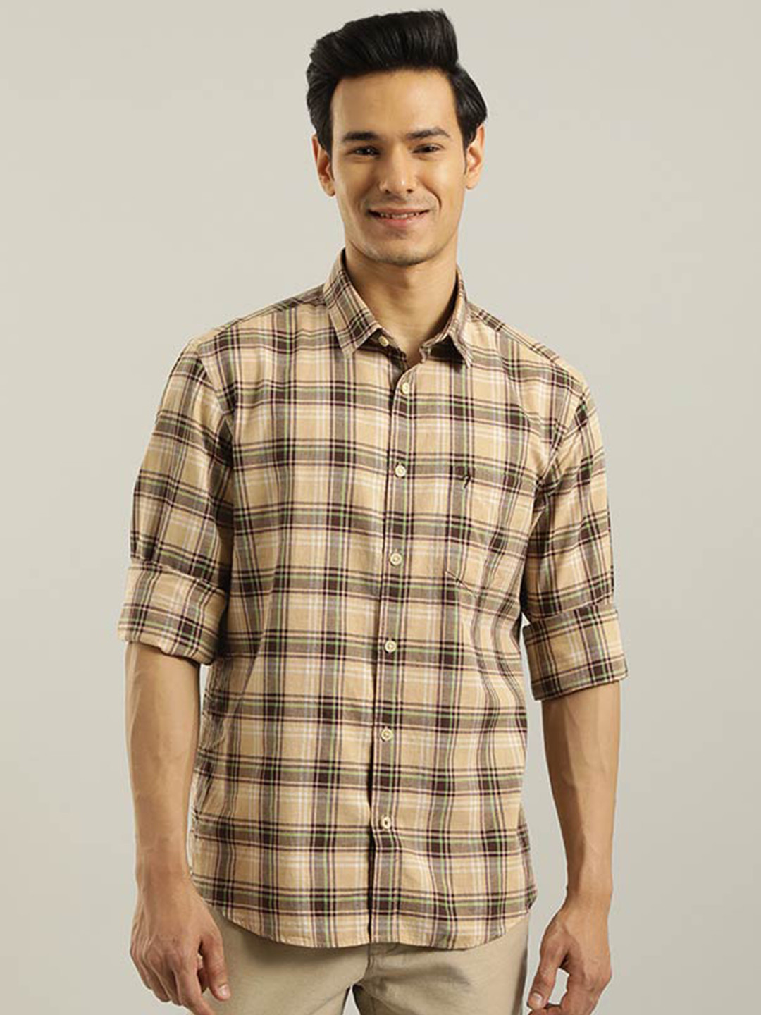 Indian Terrain Tartan Checks Chiseled Fit Slim Fit Pure Cotton Casual Shirt