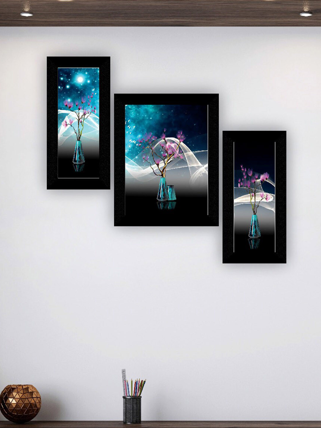 SAF Flower Pot Paper 3 Piece Wall Rectangle Paintings Wall Art