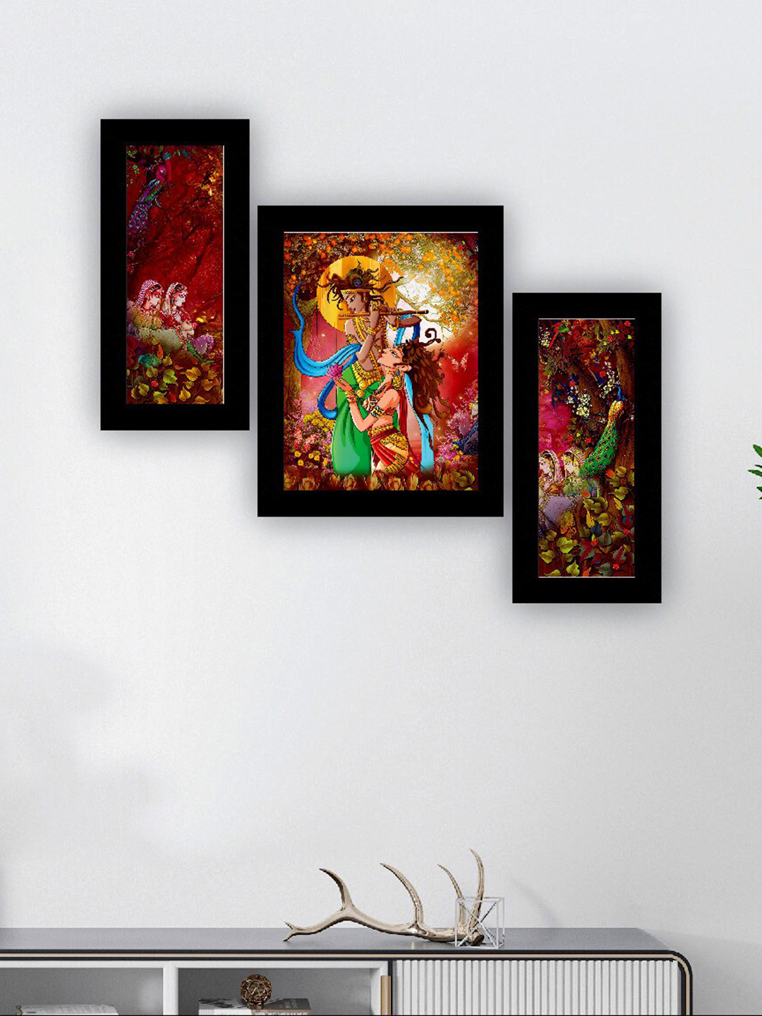 SAF Lord Radha Paper 3 Pcs Wall Square Paintings Wall Art -22.5x13.5In
