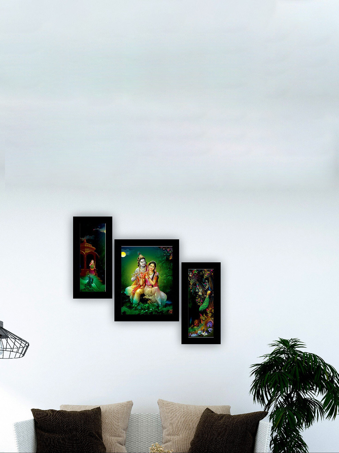 SAF Lord Radha Krishna Paper 3 Piece Wall Rectangle Paintings Wall Art